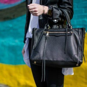 Rebecca Minkoff Black Pebble Leather Regan Satchel
